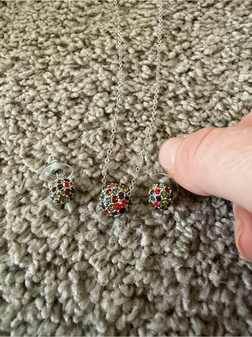 Silver tone with multi colored stones earring and necklace set